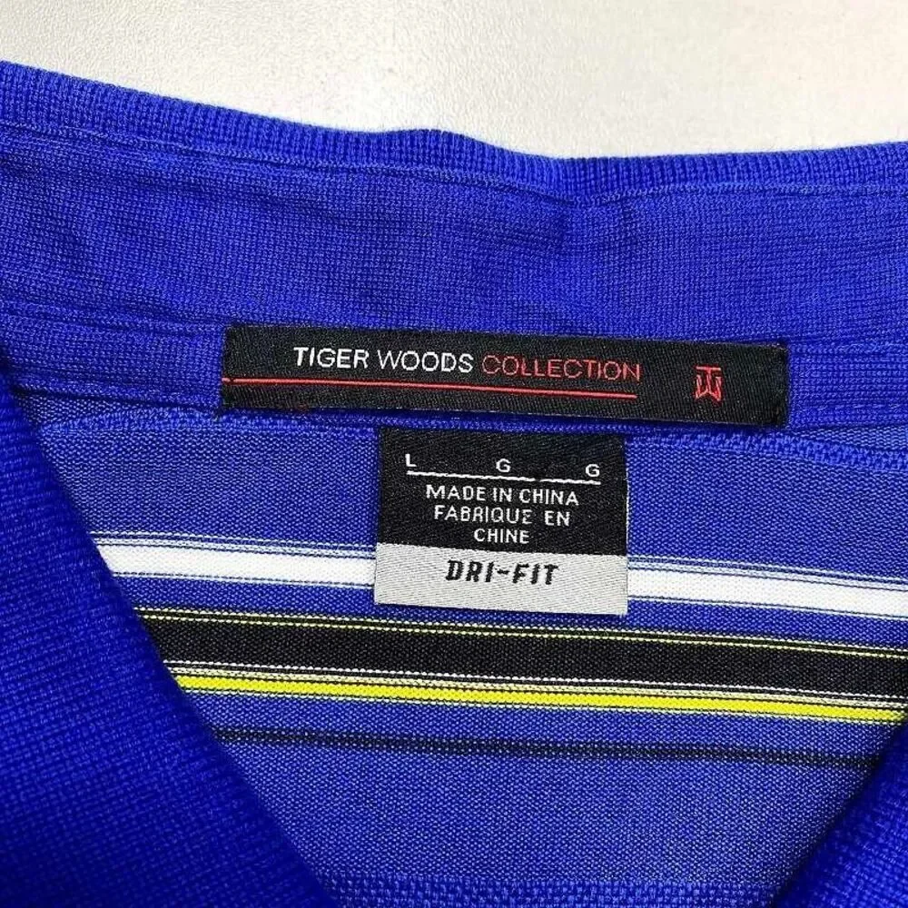 Tiger Woods Collection Nike Polo Shirt L Stripe Golf Casual Mens‎